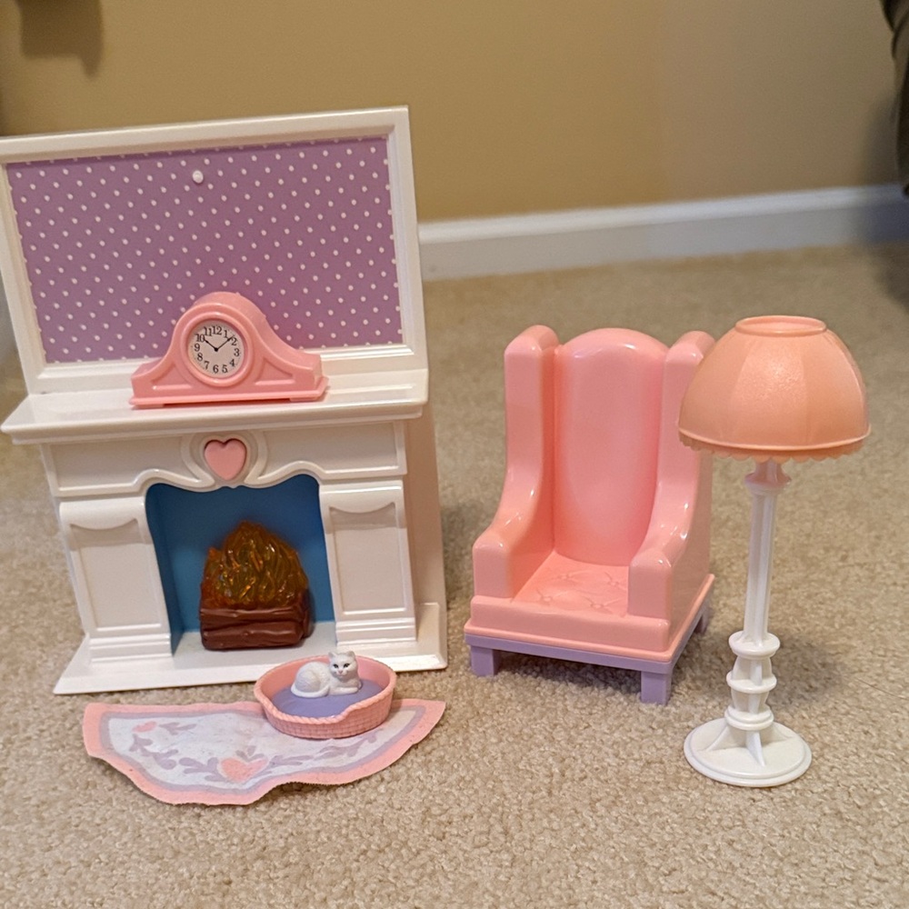 Vintage Playskool Pink and White Dollhouse Living room set